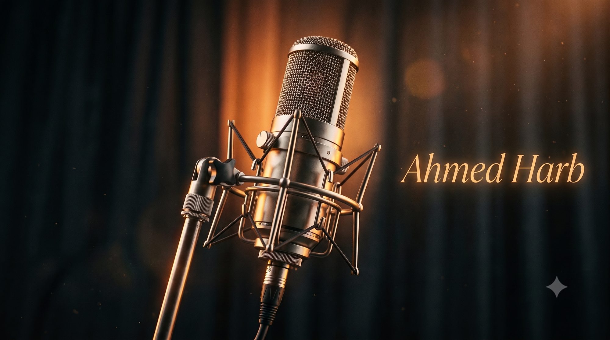 ميكروفون استوديو بإضاءة ذهبية